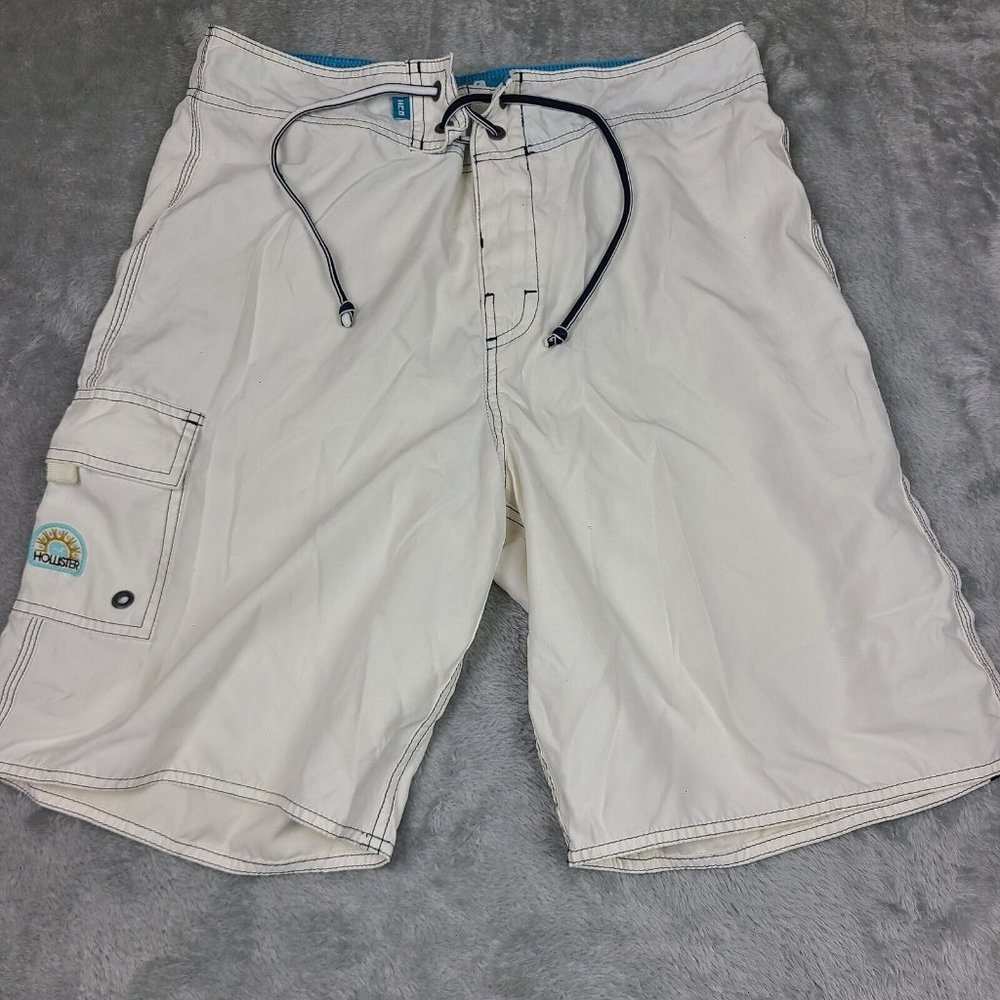 Men's Hollister Swim Trunks White Swim Board Shorts Size 30‎ Hollister Logo